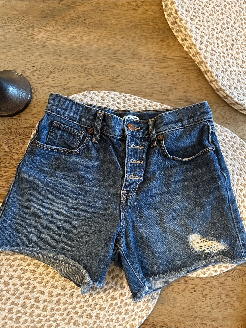 Old Navy Dark Blue High-Rise Distressed Denim Shorts